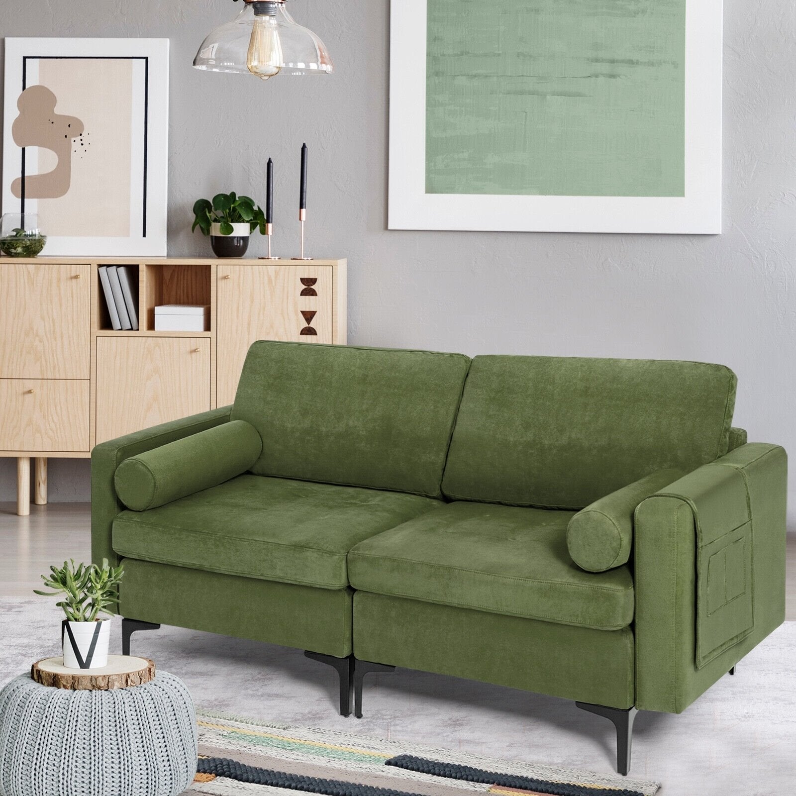 Modular 2-seat/3-Seat/4-Seat L-shaped Sectional Sofa Couch with Reversible Chaise and Socket USB Ports-2-Seat, Army Green Sofas & Loveseats   at Gallery Canada