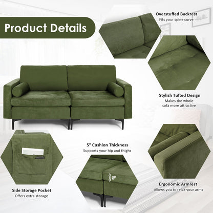 Modular 2-seat/3-Seat/4-Seat L-shaped Sectional Sofa Couch with Reversible Chaise and Socket USB Ports-2-Seat, Army Green Sofas & Loveseats   at Gallery Canada