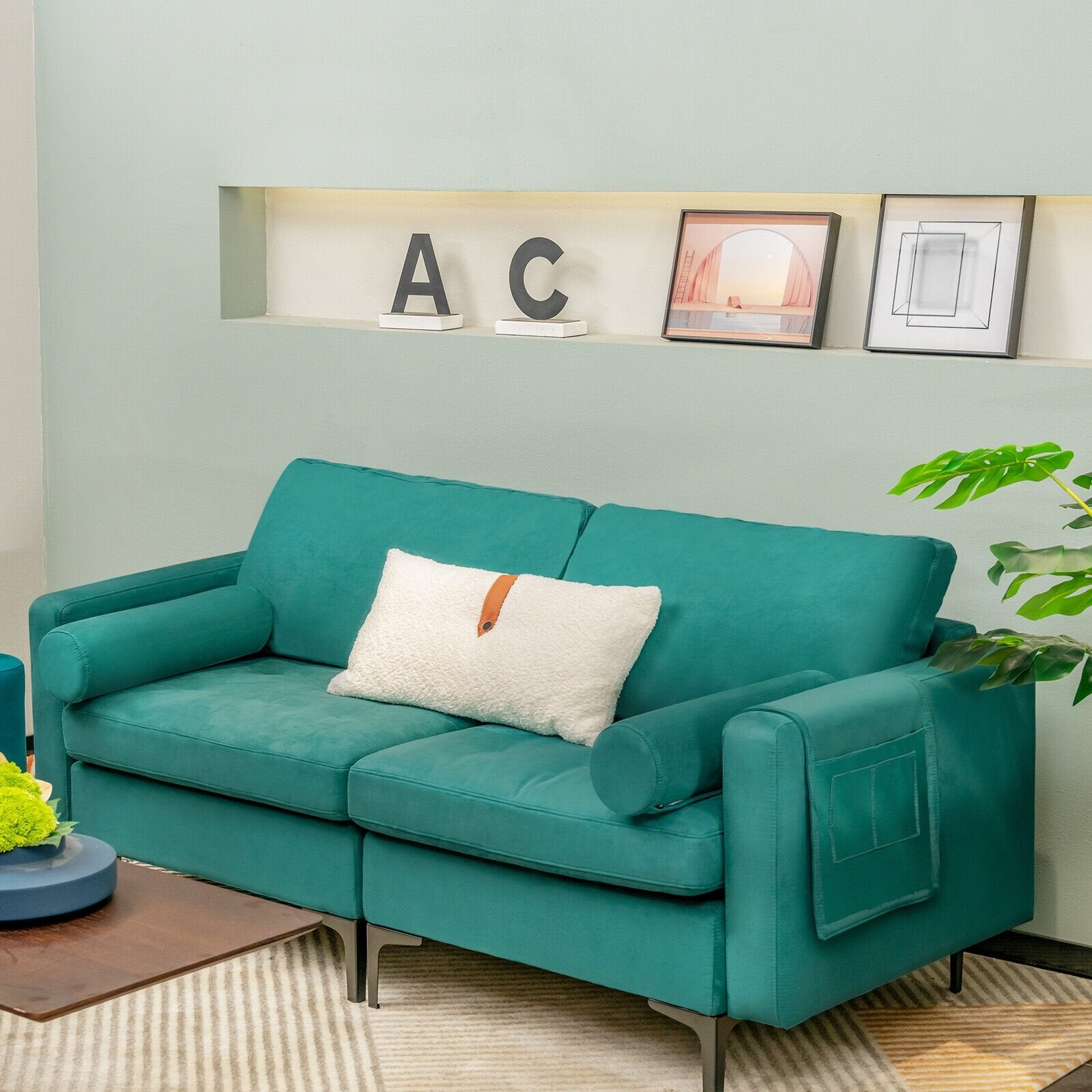 Modular 1/2/3/4-Seat L-Shaped Sectional Sofa Couch with Socket USB Port-2-Seat, Turquoise Sofas & Loveseats   at Gallery Canada