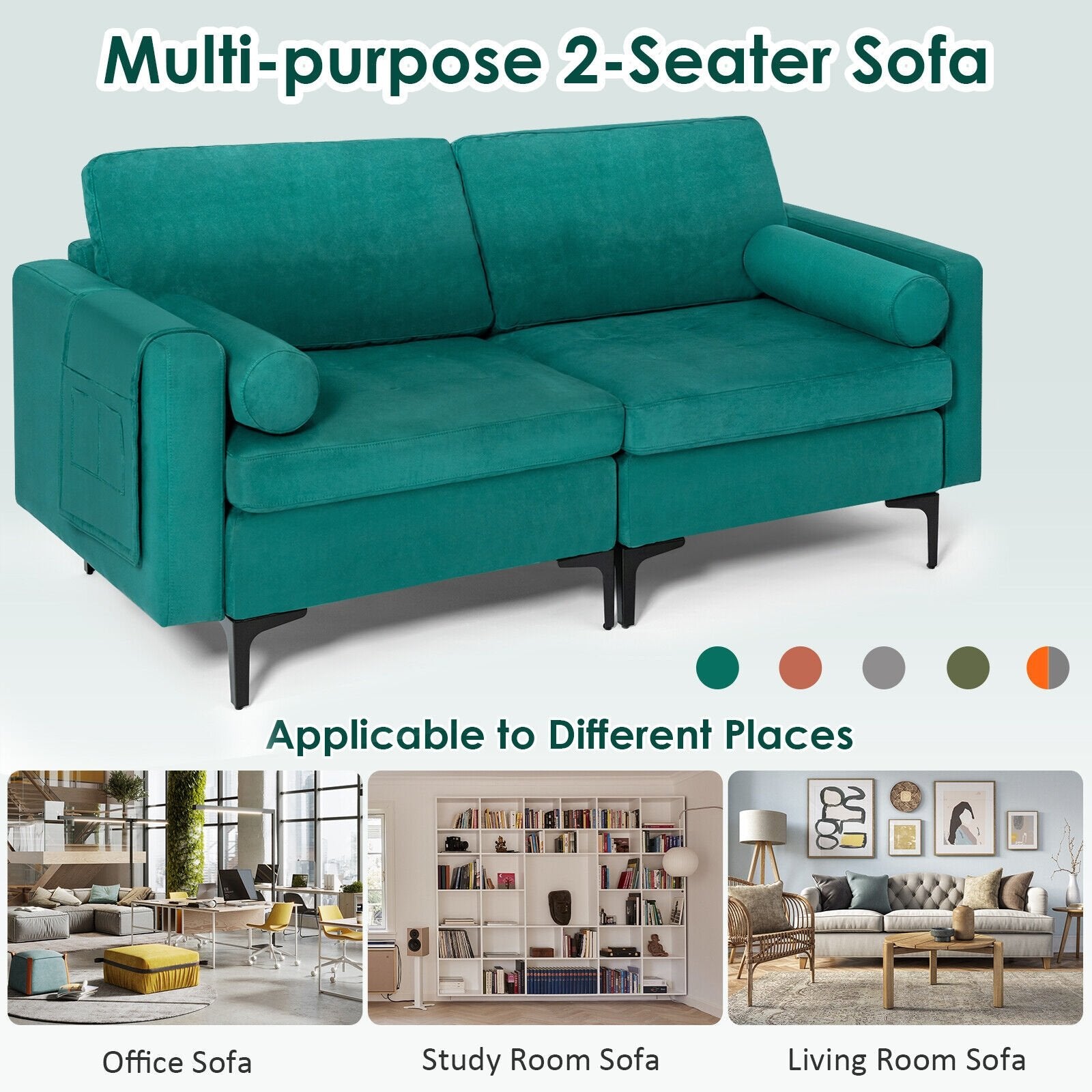 Modular 1/2/3/4-Seat L-Shaped Sectional Sofa Couch with Socket USB Port-2-Seat, Turquoise Sofas & Loveseats   at Gallery Canada