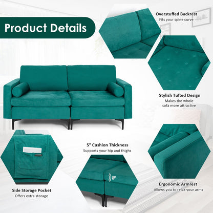 Modular 1/2/3/4-Seat L-Shaped Sectional Sofa Couch with Socket USB Port-2-Seat, Turquoise Sofas & Loveseats   at Gallery Canada