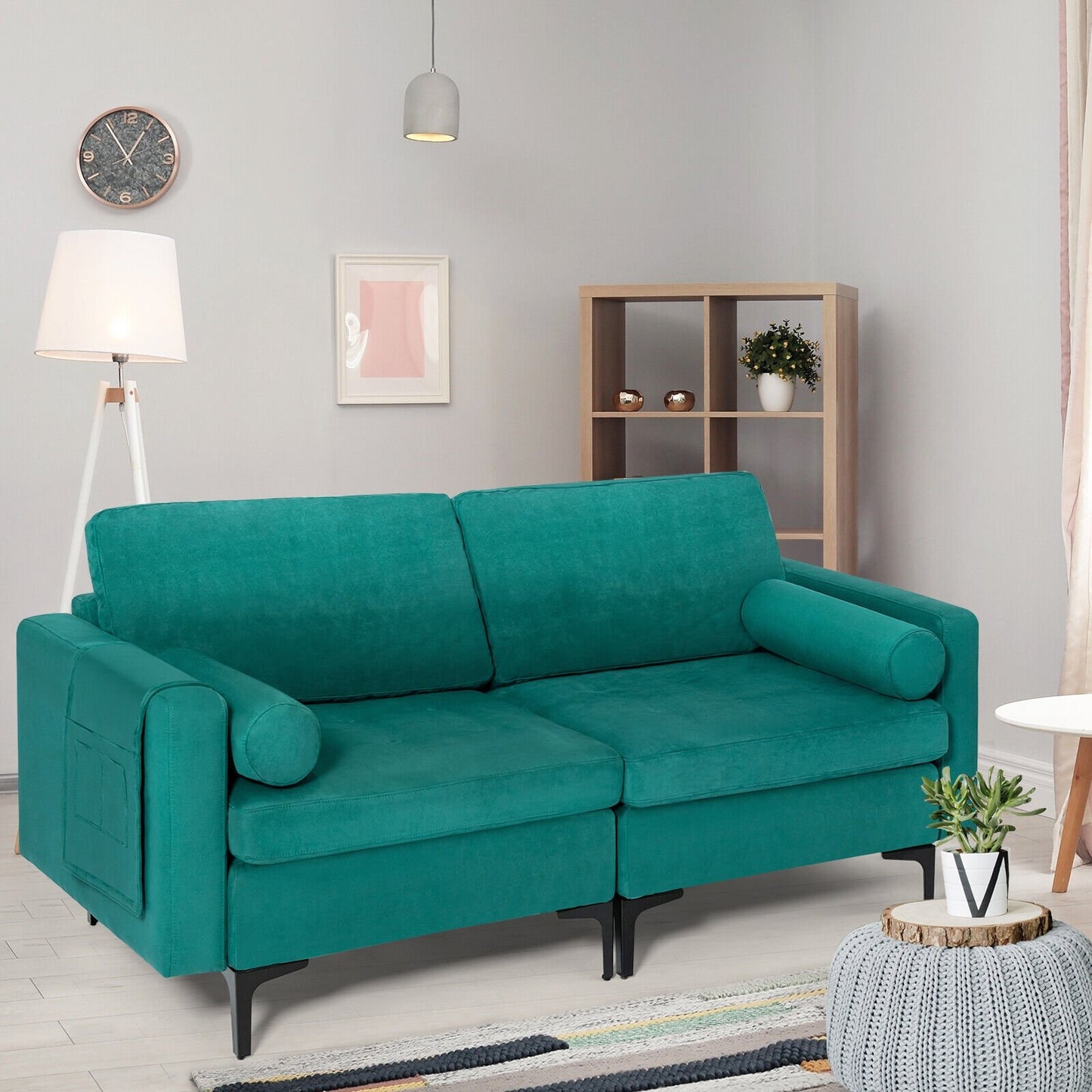 Modular 1/2/3/4-Seat L-Shaped Sectional Sofa Couch with Socket USB Port-2-Seat, Turquoise Sofas & Loveseats   at Gallery Canada