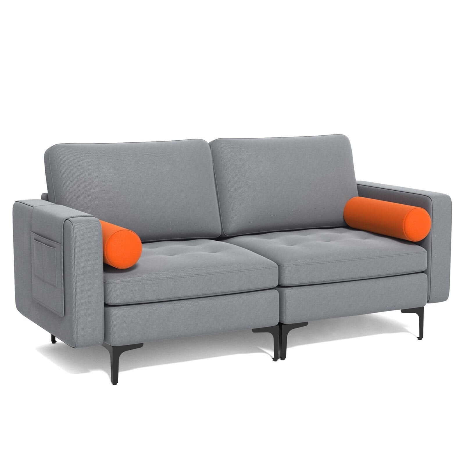 Modern Loveseat Sofa with 2 Bolsters and Side Storage Pocket, Gray Sofas & Loveseats   at Gallery Canada