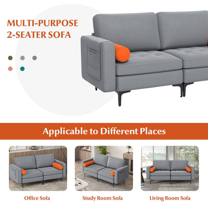 Modern Loveseat Sofa with 2 Bolsters and Side Storage Pocket, Gray Sofas & Loveseats   at Gallery Canada