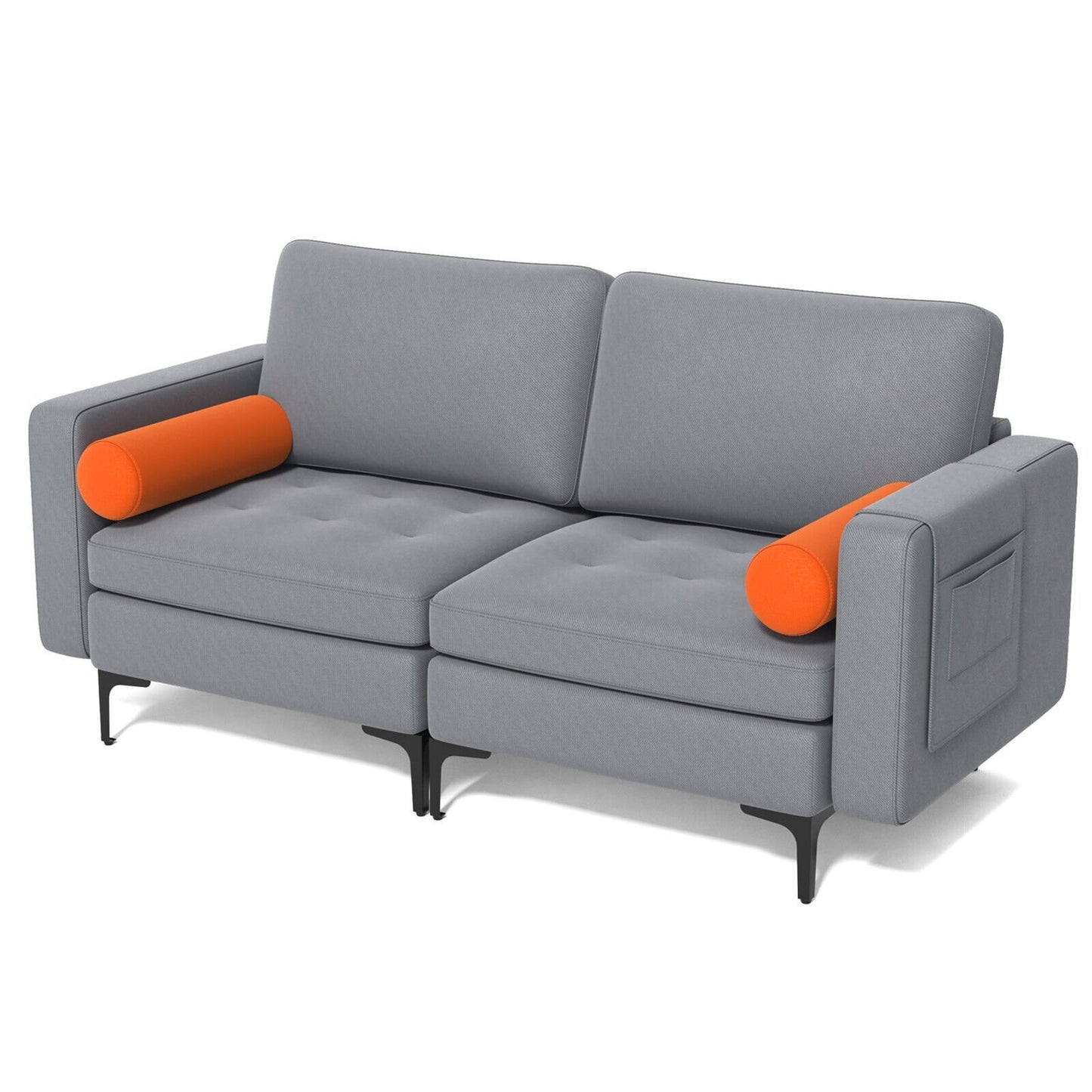 Modern Loveseat Sofa with 2 Bolsters and Side Storage Pocket, Gray Sofas & Loveseats   at Gallery Canada