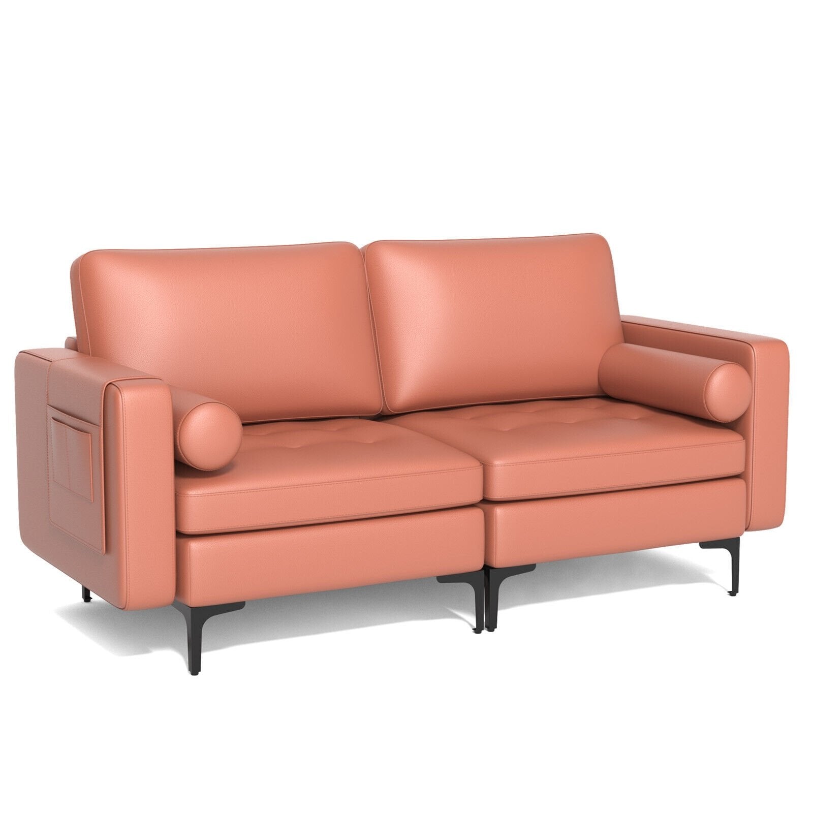 Modern Loveseat Sofa with 2 Bolsters and Side Storage Pocket, Pink Sofas & Loveseats   at Gallery Canada