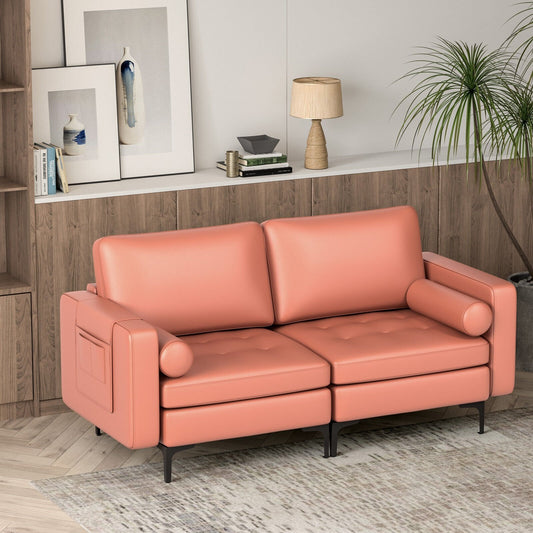 Modern Loveseat Sofa with 2 Bolsters and Side Storage Pocket, Pink Sofas & Loveseats   at Gallery Canada