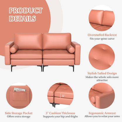 Modern Loveseat Sofa with 2 Bolsters and Side Storage Pocket, Pink Sofas & Loveseats   at Gallery Canada