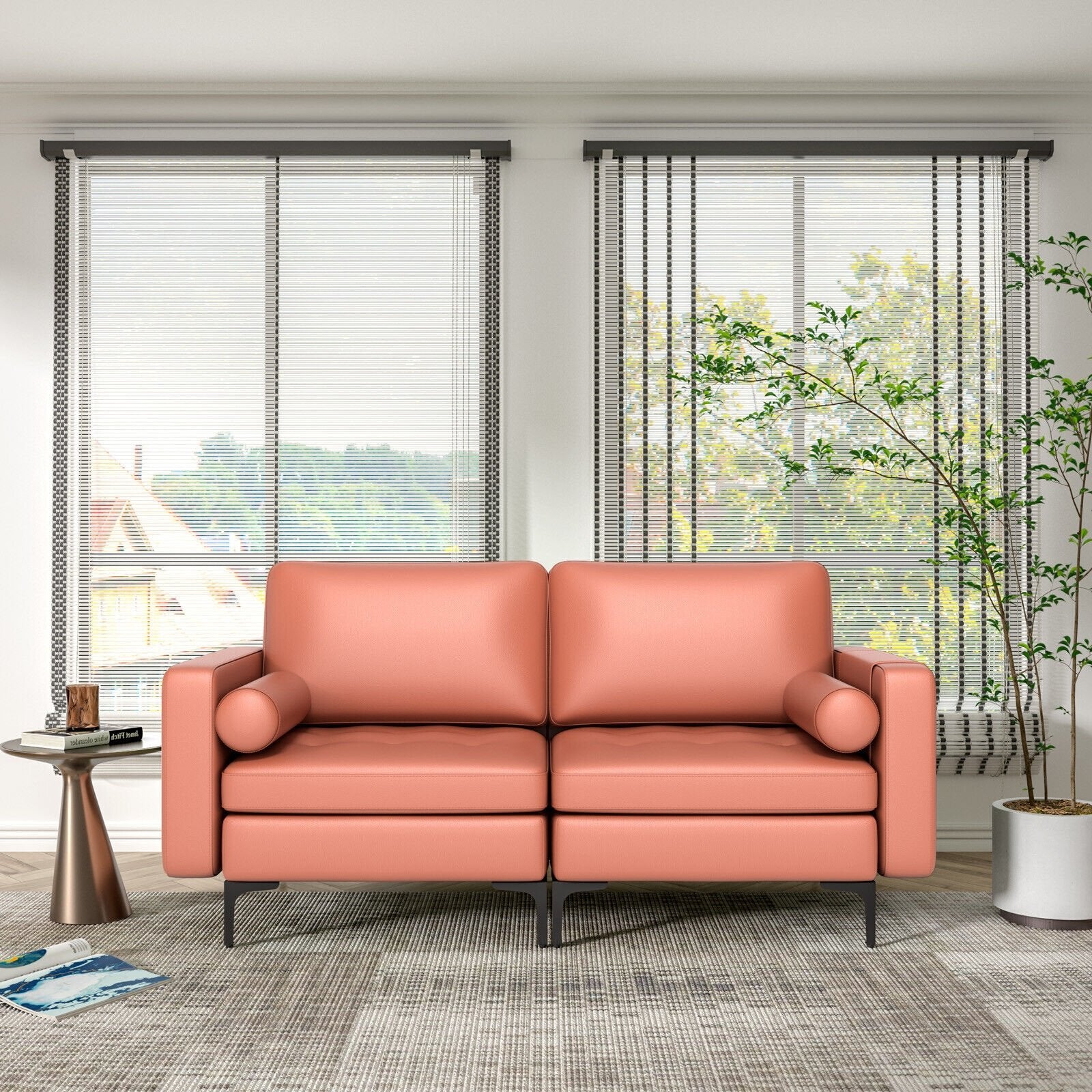 Modern Loveseat Sofa with 2 Bolsters and Side Storage Pocket, Pink Sofas & Loveseats   at Gallery Canada