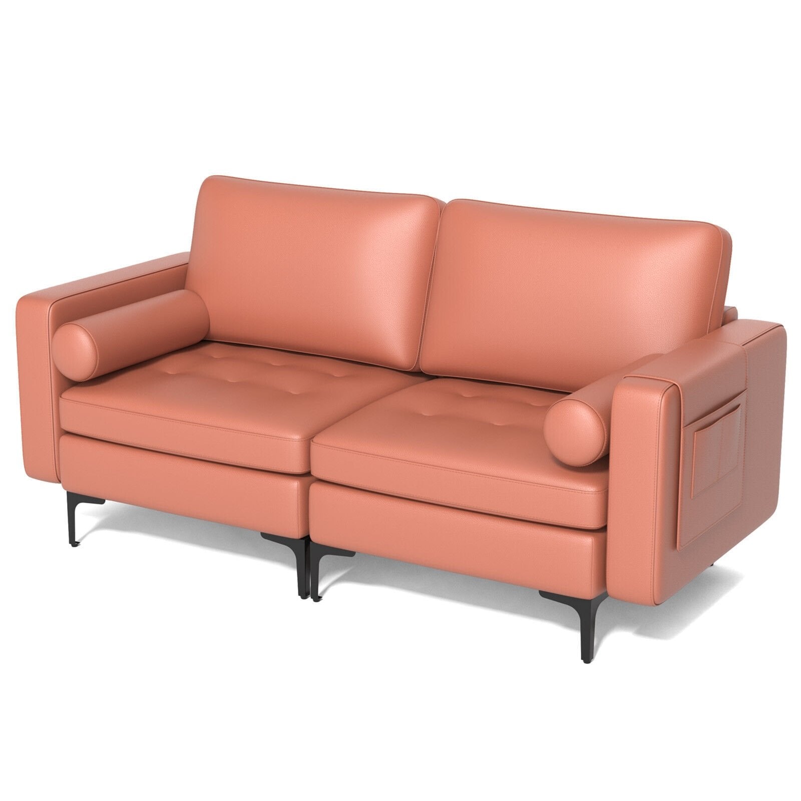 Modern Loveseat Sofa with 2 Bolsters and Side Storage Pocket, Pink Sofas & Loveseats   at Gallery Canada