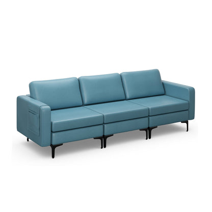 3-Seat Sectional Sofa Couch with Armrest Magazine Pocket and Metal Leg, Blue Sofas & Loveseats   at Gallery Canada