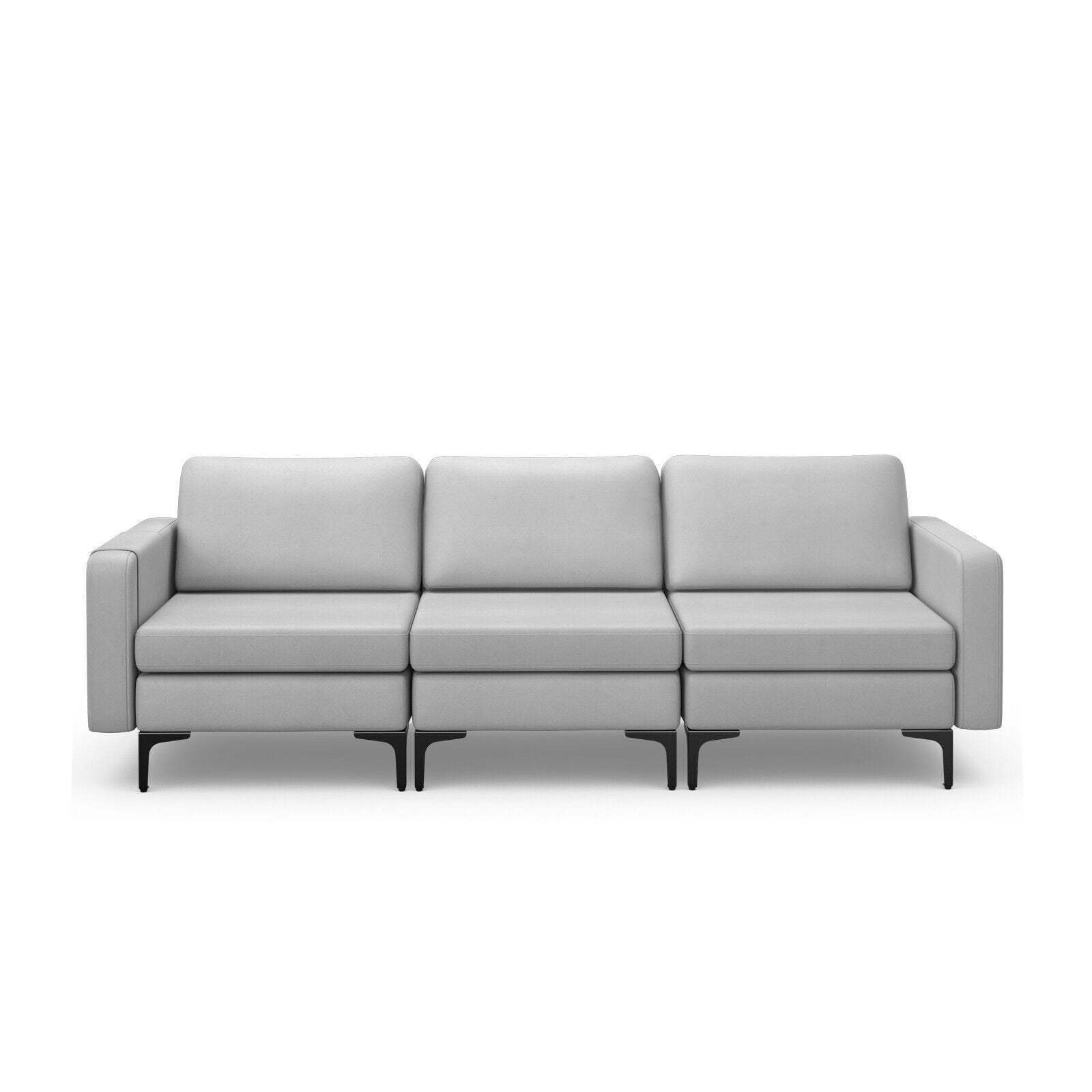 3-Seat Sectional Sofa Couch with Armrest Magazine Pocket and Metal Leg, Light Gray Sofas & Loveseats   at Gallery Canada