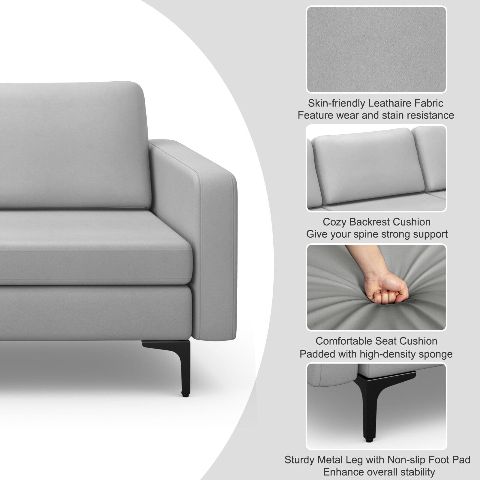 3-Seat Sectional Sofa Couch with Armrest Magazine Pocket and Metal Leg, Light Gray Sofas & Loveseats   at Gallery Canada