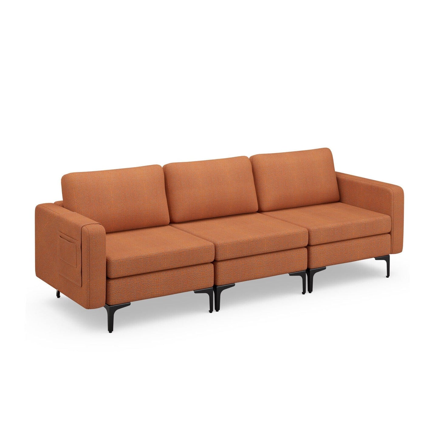 3-Seat Sectional Sofa Couch with Armrest Magazine Pocket and Metal Leg, Orange Sofas & Loveseats   at Gallery Canada