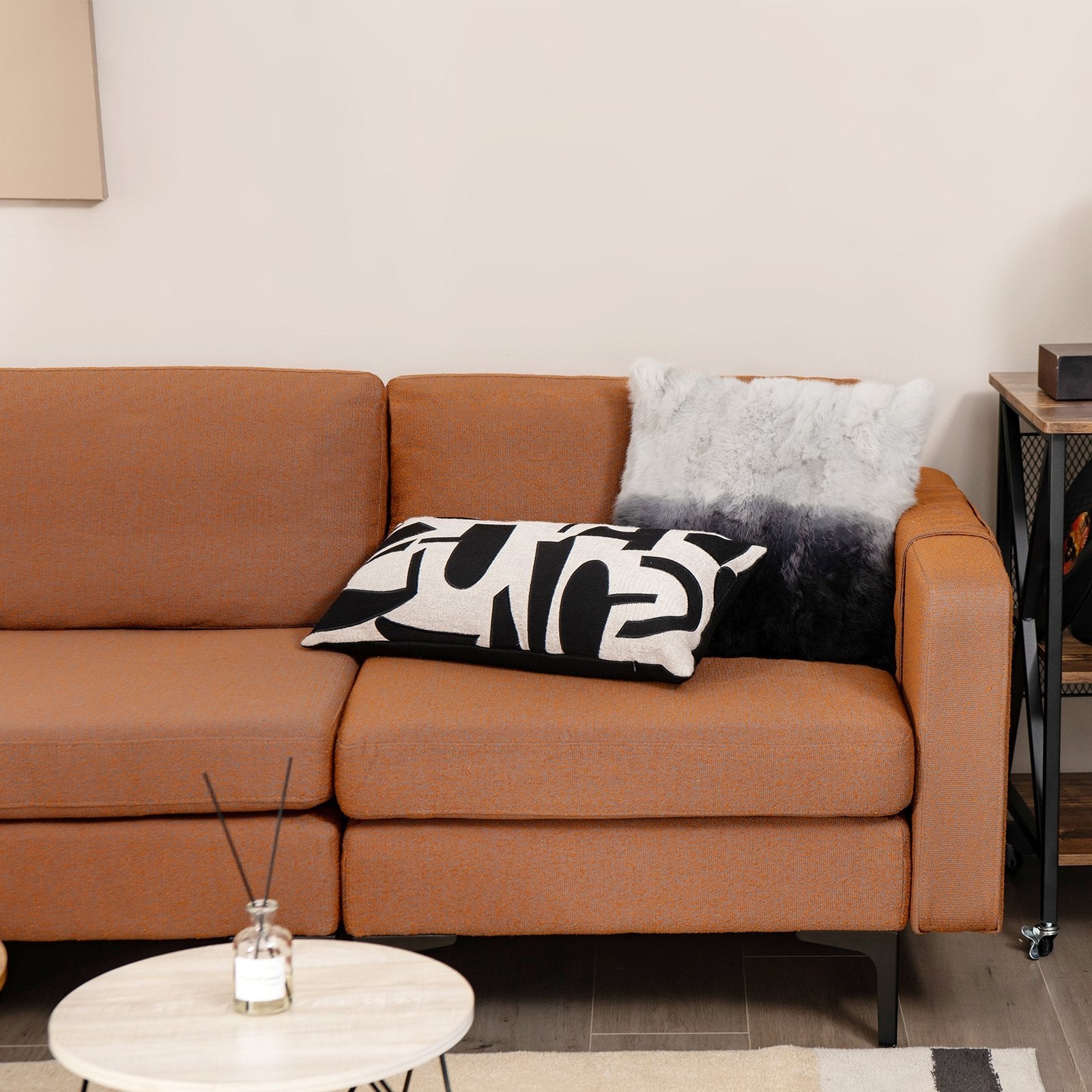 3-Seat Sectional Sofa Couch with Armrest Magazine Pocket and Metal Leg, Orange Sofas & Loveseats   at Gallery Canada