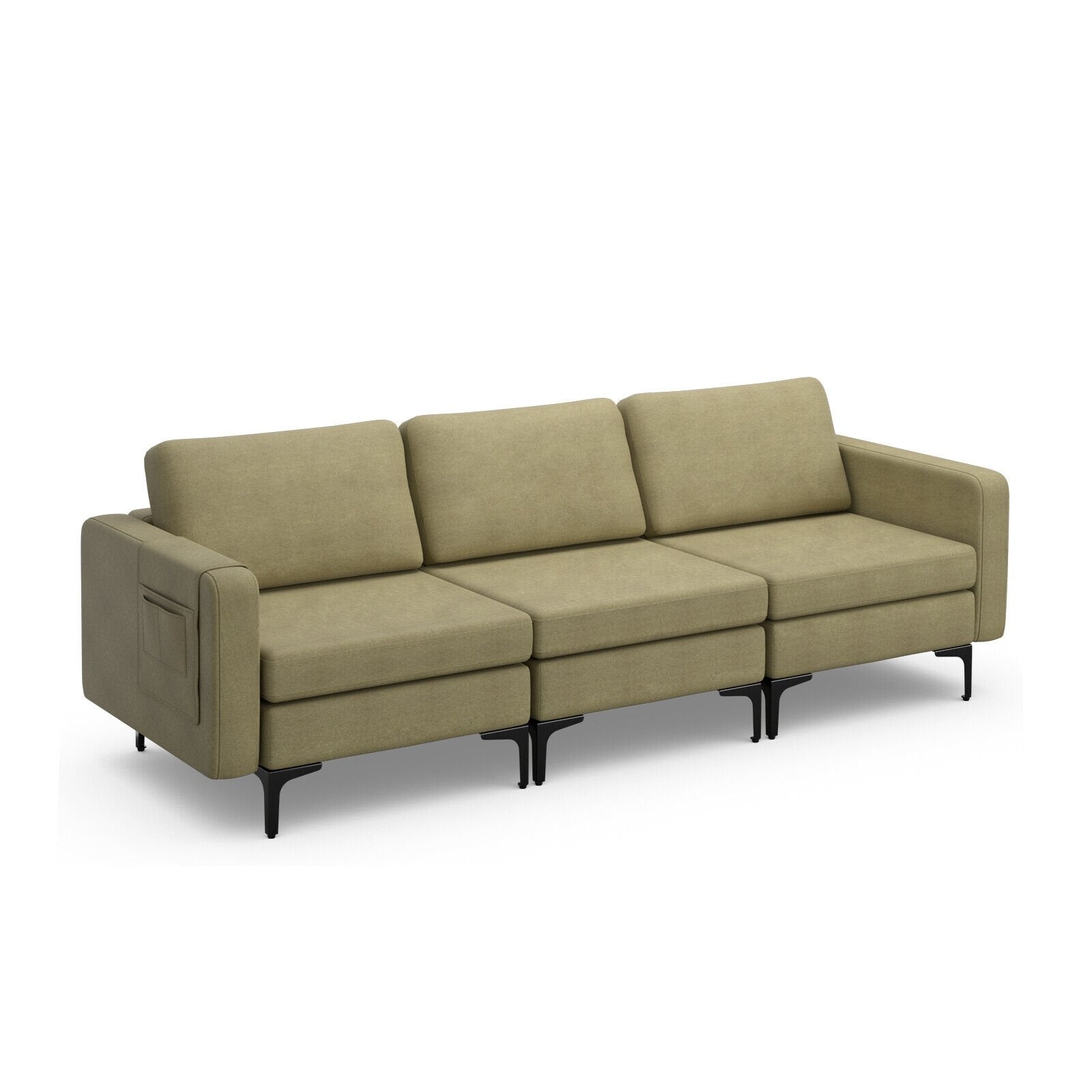 3-Seat Sectional Sofa Couch with Armrest Magazine Pocket and Metal Leg, Green Sofas & Loveseats   at Gallery Canada