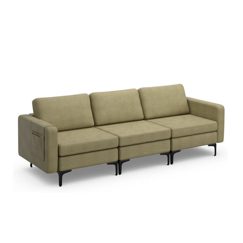 3-Seat Sectional Sofa Couch with Armrest Magazine Pocket and Metal Leg, Green