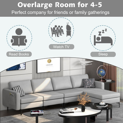 Modular L-shaped Sectional Sofa with Reversible Ottoman and 2 USB Ports, Light Gray Sofas & Loveseats   at Gallery Canada