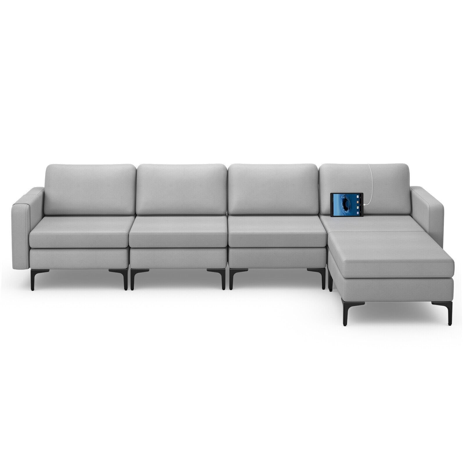 Modular L-shaped Sectional Sofa with Reversible Ottoman and 2 USB Ports, Light Gray Sofas & Loveseats   at Gallery Canada