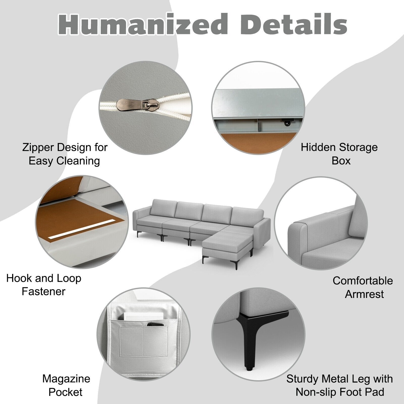 Modular L-shaped Sectional Sofa with Reversible Ottoman and 2 USB Ports, Light Gray Sofas & Loveseats   at Gallery Canada