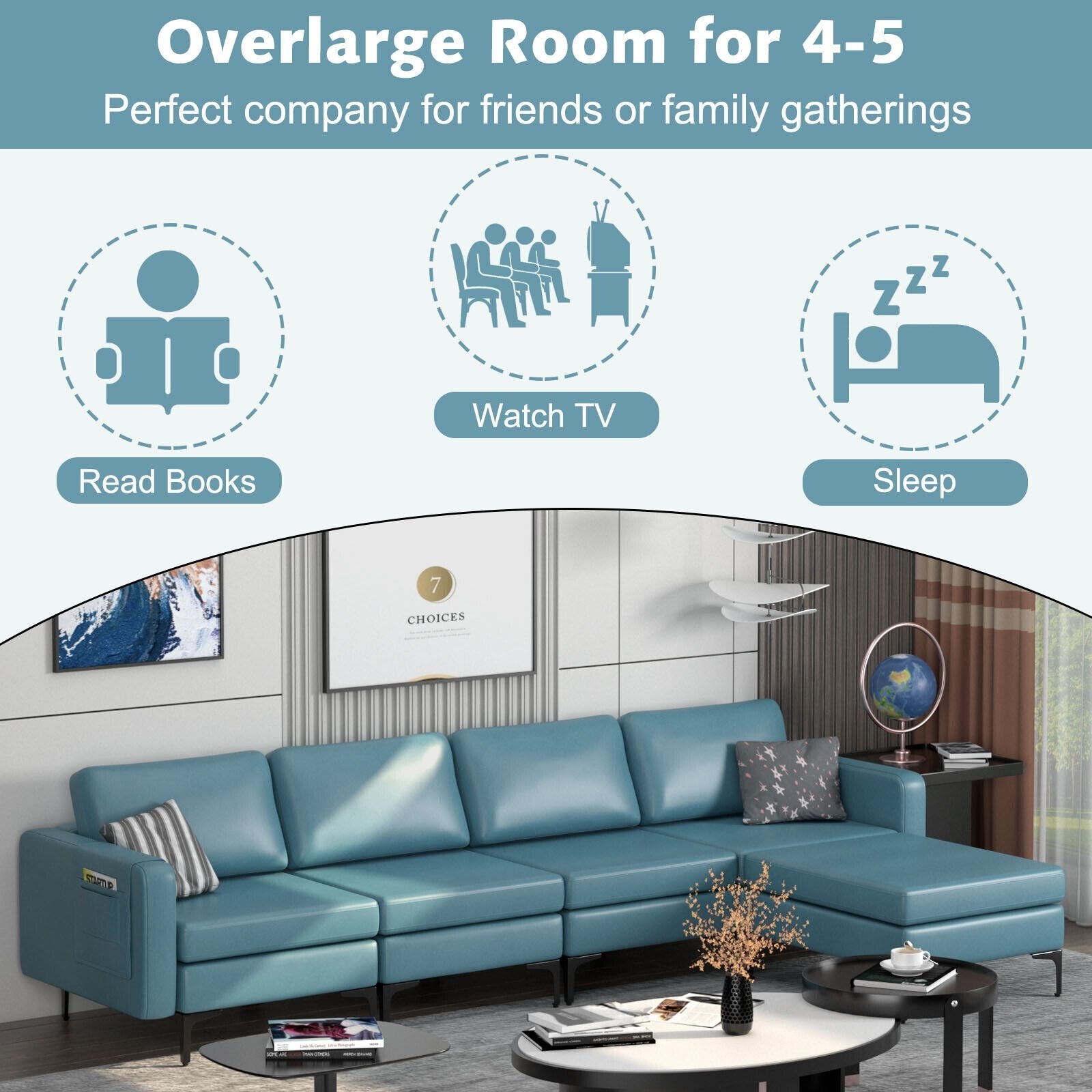 Modular L-shaped Sectional Sofa with Reversible Ottoman and 2 USB Ports, Blue Sofas & Loveseats   at Gallery Canada