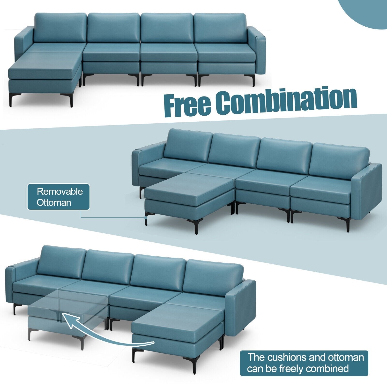 Modular L-shaped Sectional Sofa with Reversible Ottoman and 2 USB Ports, Blue Sofas & Loveseats   at Gallery Canada