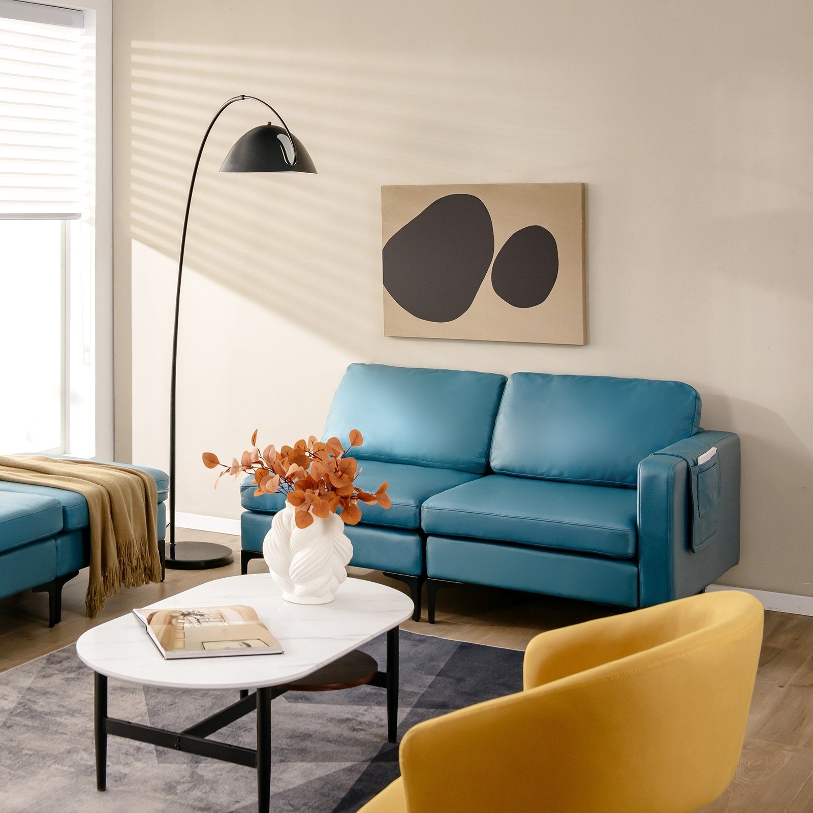 Modular L-shaped Sectional Sofa with Reversible Ottoman and 2 USB Ports, Blue Sofas & Loveseats   at Gallery Canada