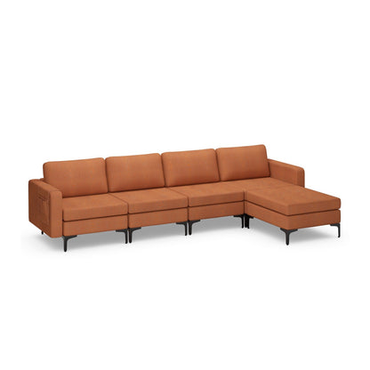 Modular L-shaped Sectional Sofa with Reversible Ottoman and 2 USB Ports, Orange Sofas & Loveseats   at Gallery Canada