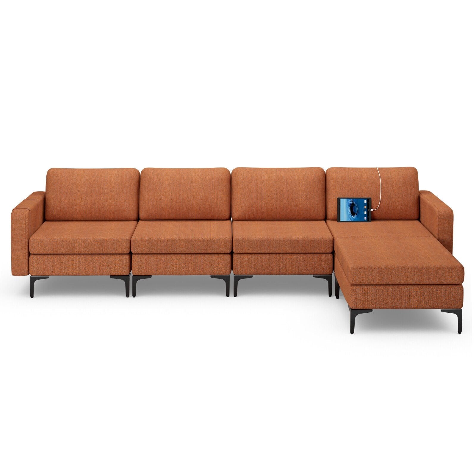 Modular L-shaped Sectional Sofa with Reversible Ottoman and 2 USB Ports, Orange Sofas & Loveseats   at Gallery Canada