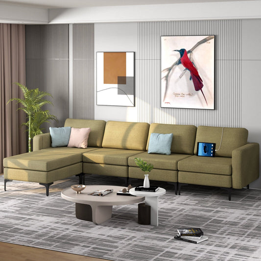 Modular L-shaped Sectional Sofa with Reversible Ottoman and 2 USB Ports, Green Sofas & Loveseats   at Gallery Canada