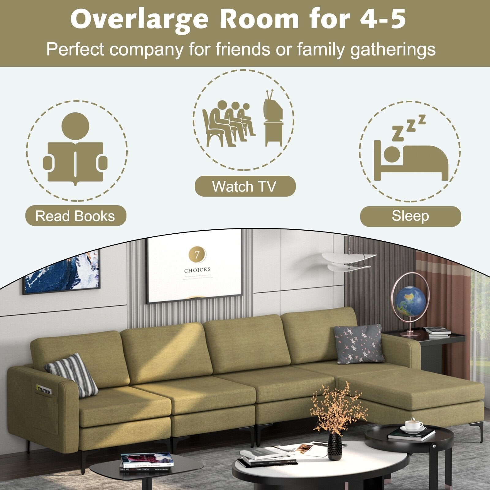 Modular L-shaped Sectional Sofa with Reversible Ottoman and 2 USB Ports, Green Sofas & Loveseats   at Gallery Canada