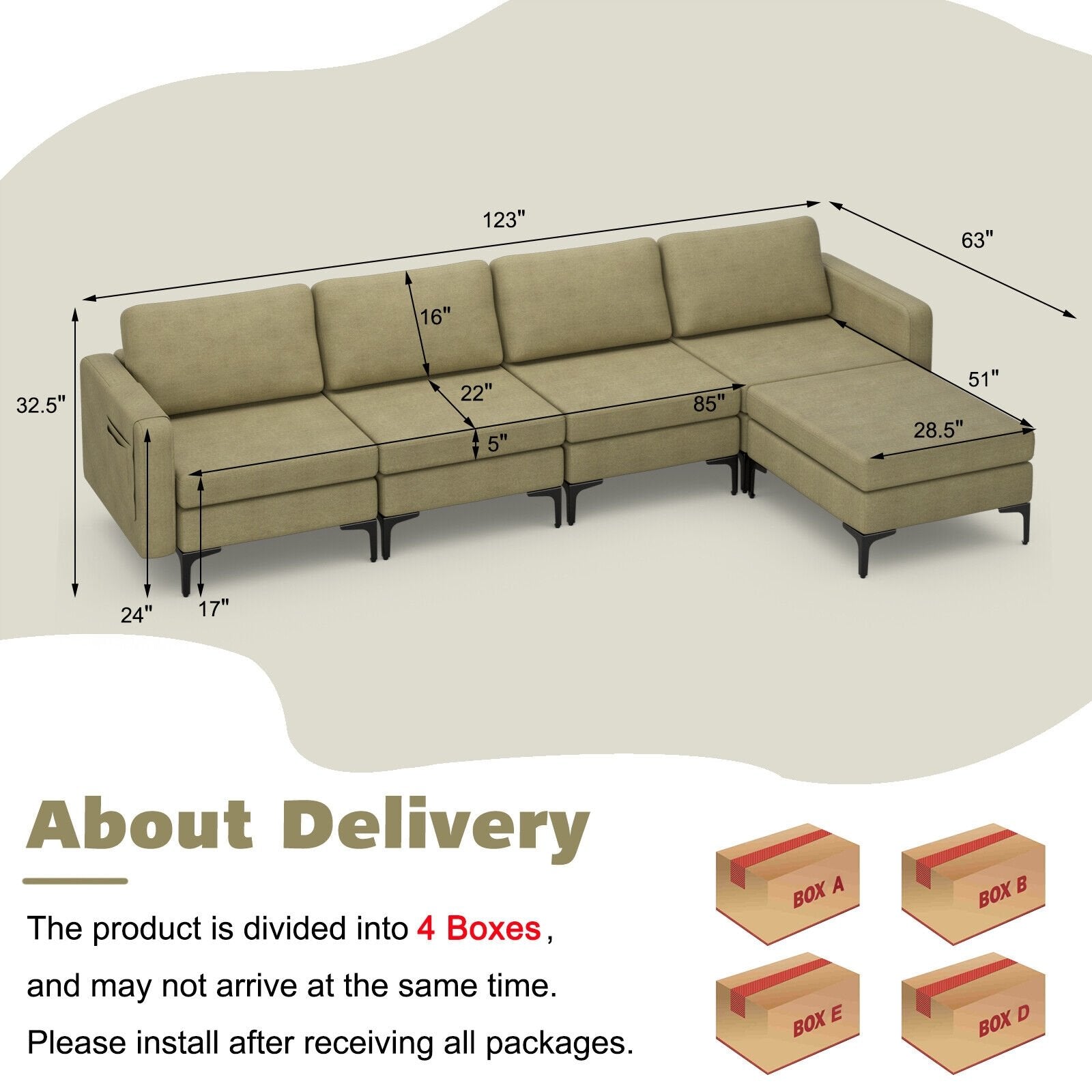 Modular L-shaped Sectional Sofa with Reversible Ottoman and 2 USB Ports, Green Sofas & Loveseats   at Gallery Canada