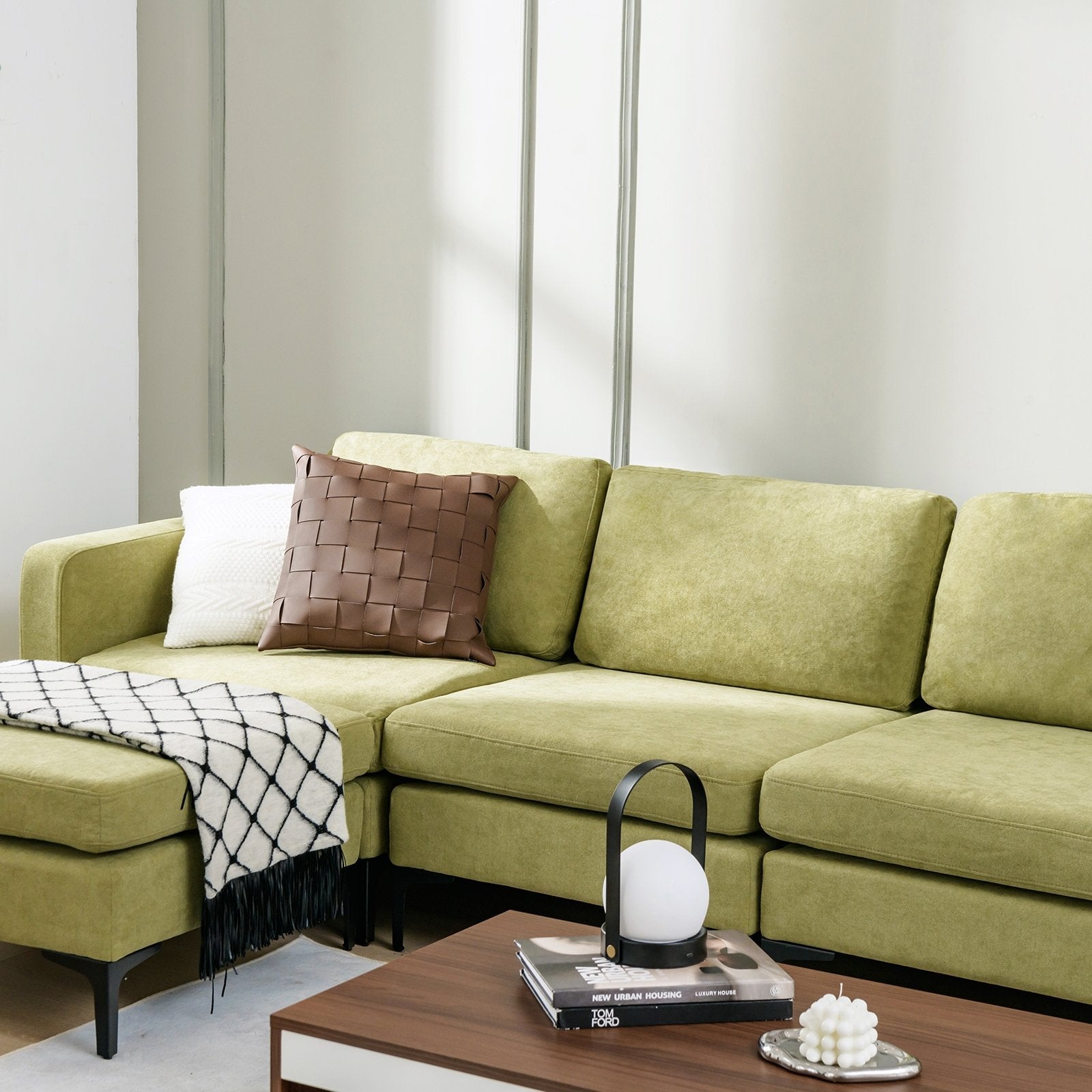 Modular L-shaped Sectional Sofa with Reversible Ottoman and 2 USB Ports, Green Sofas & Loveseats   at Gallery Canada