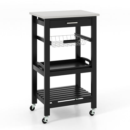 Kitchen Island Cart with Stainless Steel Tabletop and Basket, Black Kitchen Islands & Carts   at Gallery Canada