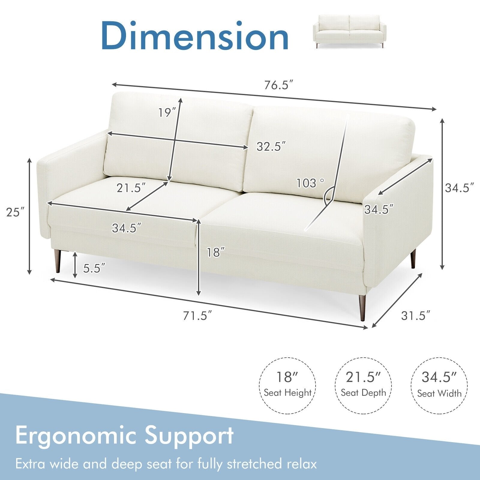 Modern Loveseat with Comfy Backrest Cushions, White Sofas & Loveseats   at Gallery Canada