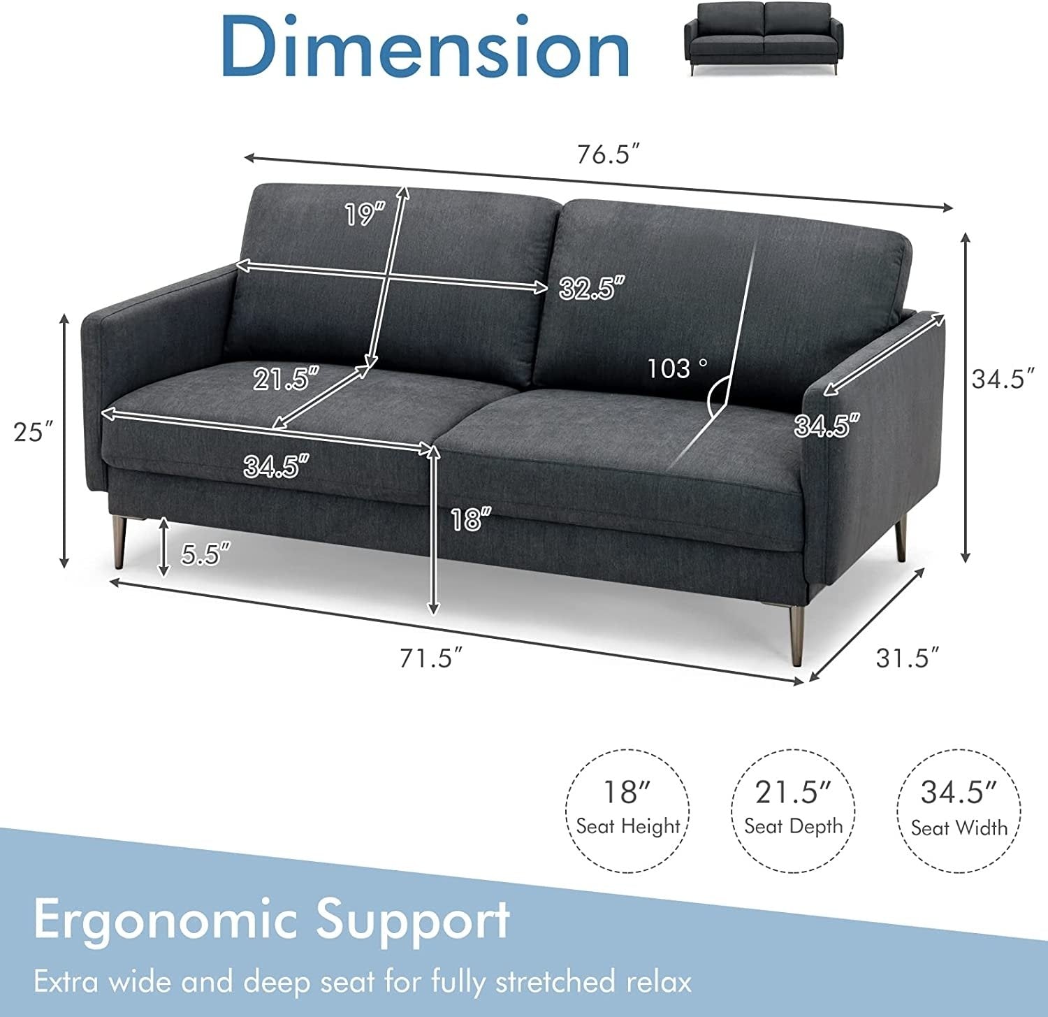 Modern Loveseat with Comfy Backrest Cushions, Gray Sofas & Loveseats   at Gallery Canada