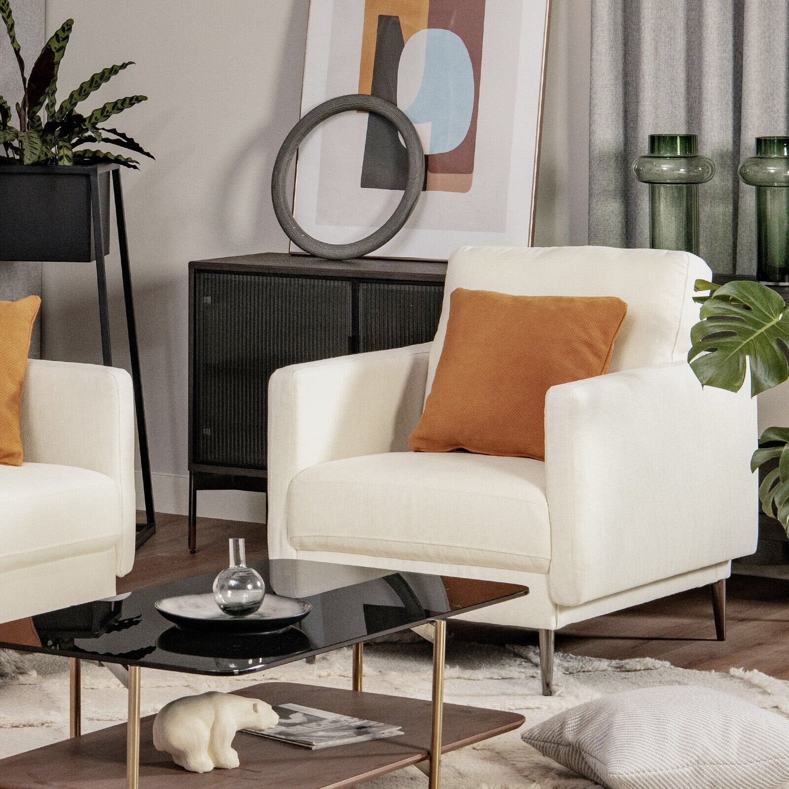 Modern Upholstered Accent Chair with Removable Backrest Cushion, White Sofas & Loveseats   at Gallery Canada