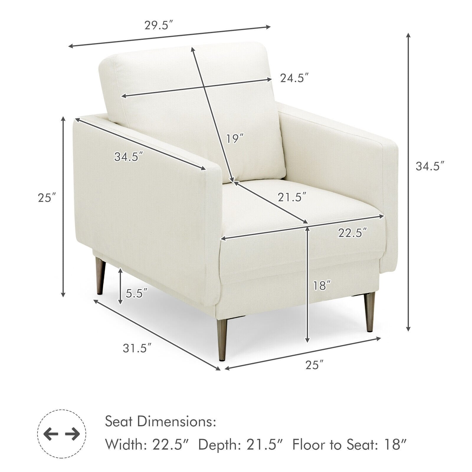 Modern Upholstered Accent Chair with Removable Backrest Cushion, White Sofas & Loveseats   at Gallery Canada