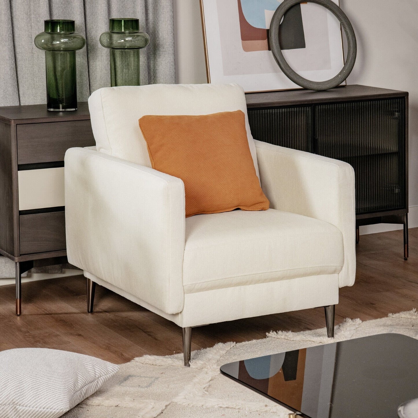 Modern Upholstered Accent Chair with Removable Backrest Cushion, White Sofas & Loveseats   at Gallery Canada