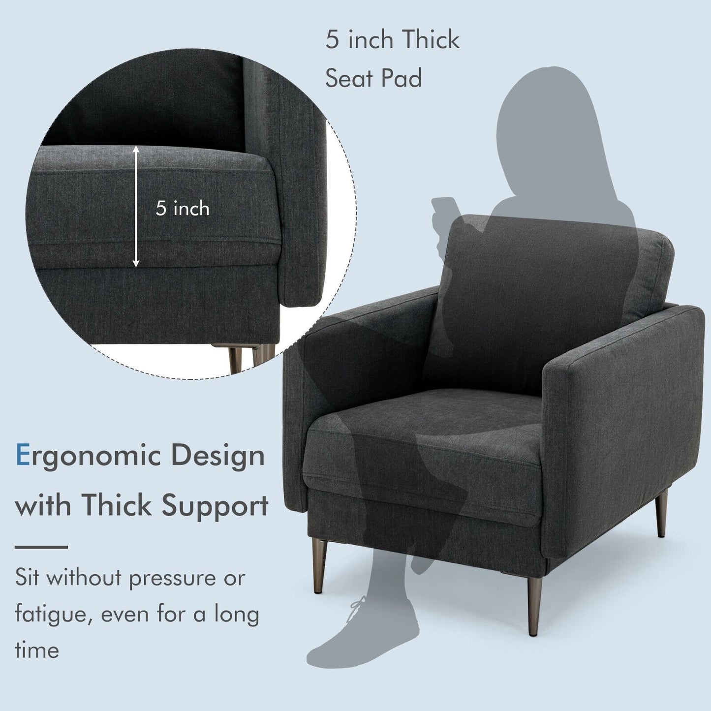 Modern Upholstered Accent Chair with Removable Backrest Cushion, Gray Sofas & Loveseats   at Gallery Canada