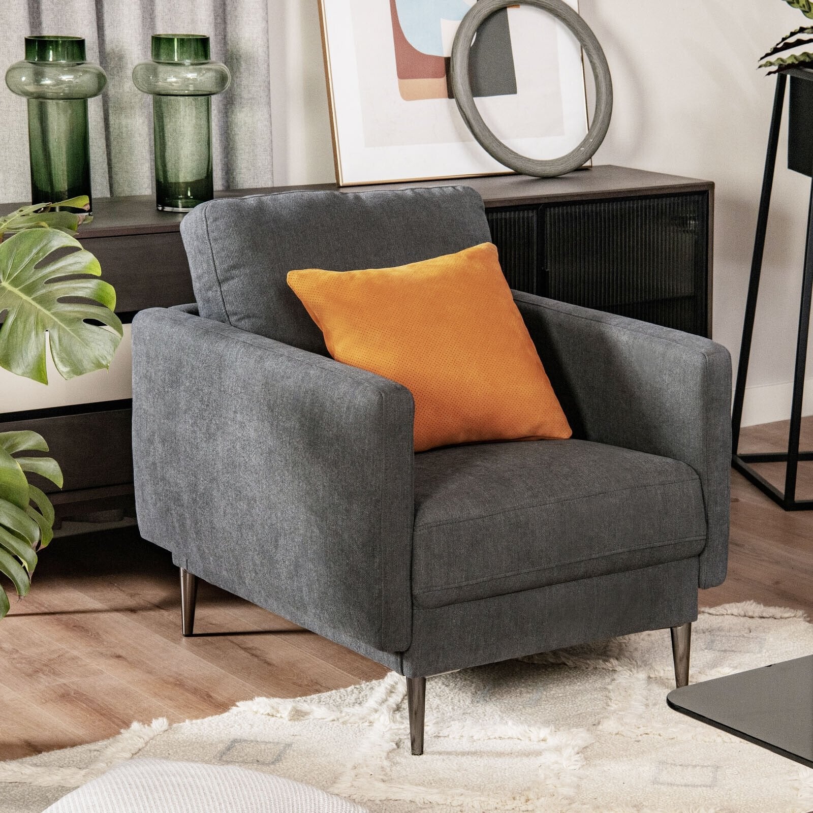 Modern Upholstered Accent Chair with Removable Backrest Cushion, Gray Sofas & Loveseats   at Gallery Canada