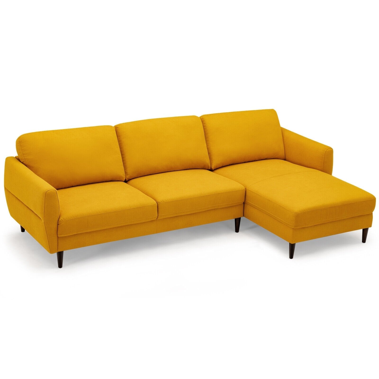 L-Shaped Fabric Sectional Sofa with Chaise Lounge and Solid Wood Legs, Yellow - Gallery Canada