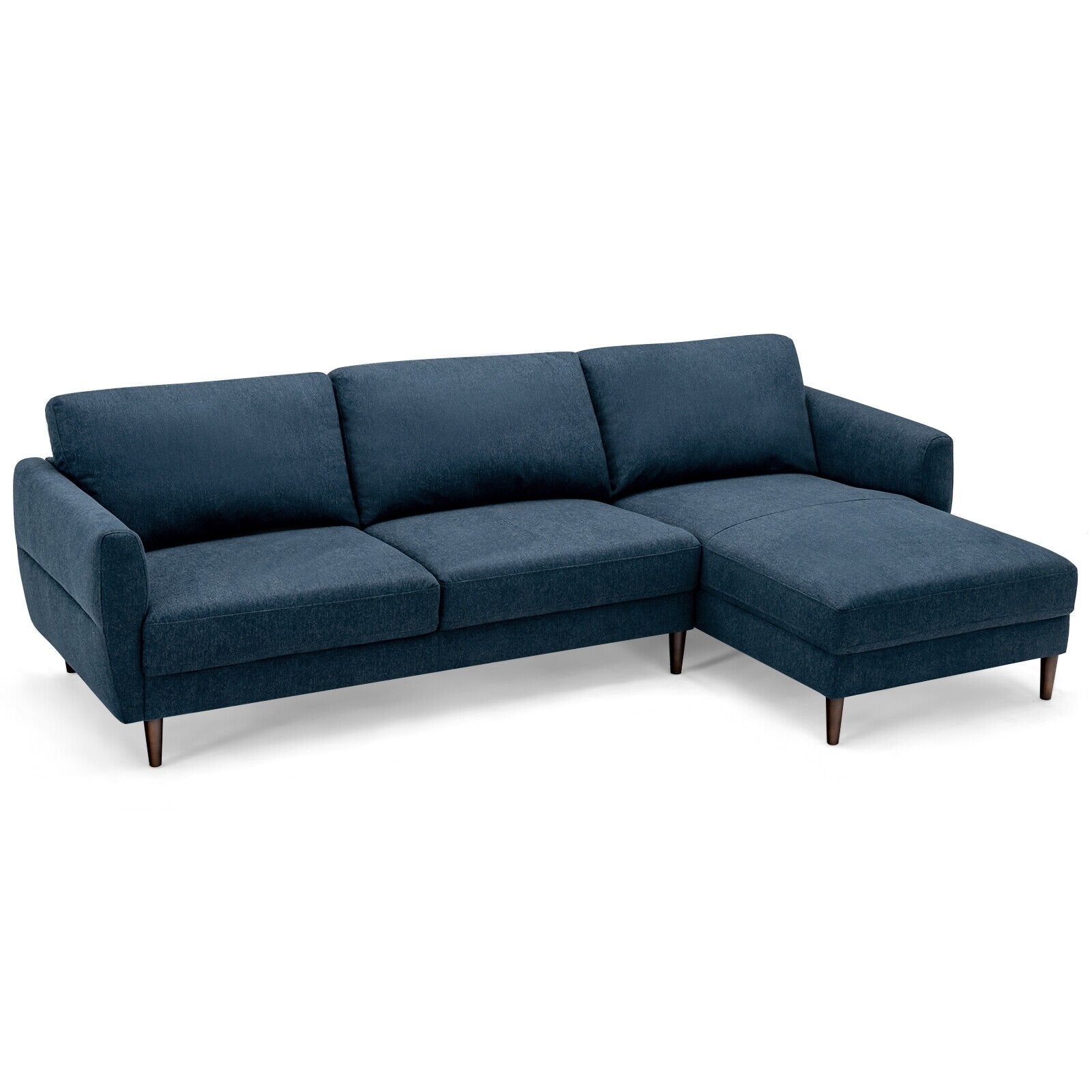 L-Shaped Fabric Sectional Sofa with Chaise Lounge and Solid Wood Legs, Navy - Gallery Canada