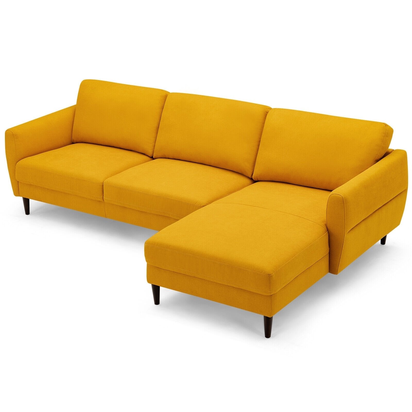 L-Shaped Fabric Sectional Sofa with Chaise Lounge and Solid Wood Legs, Yellow Sofas & Loveseats   at Gallery Canada