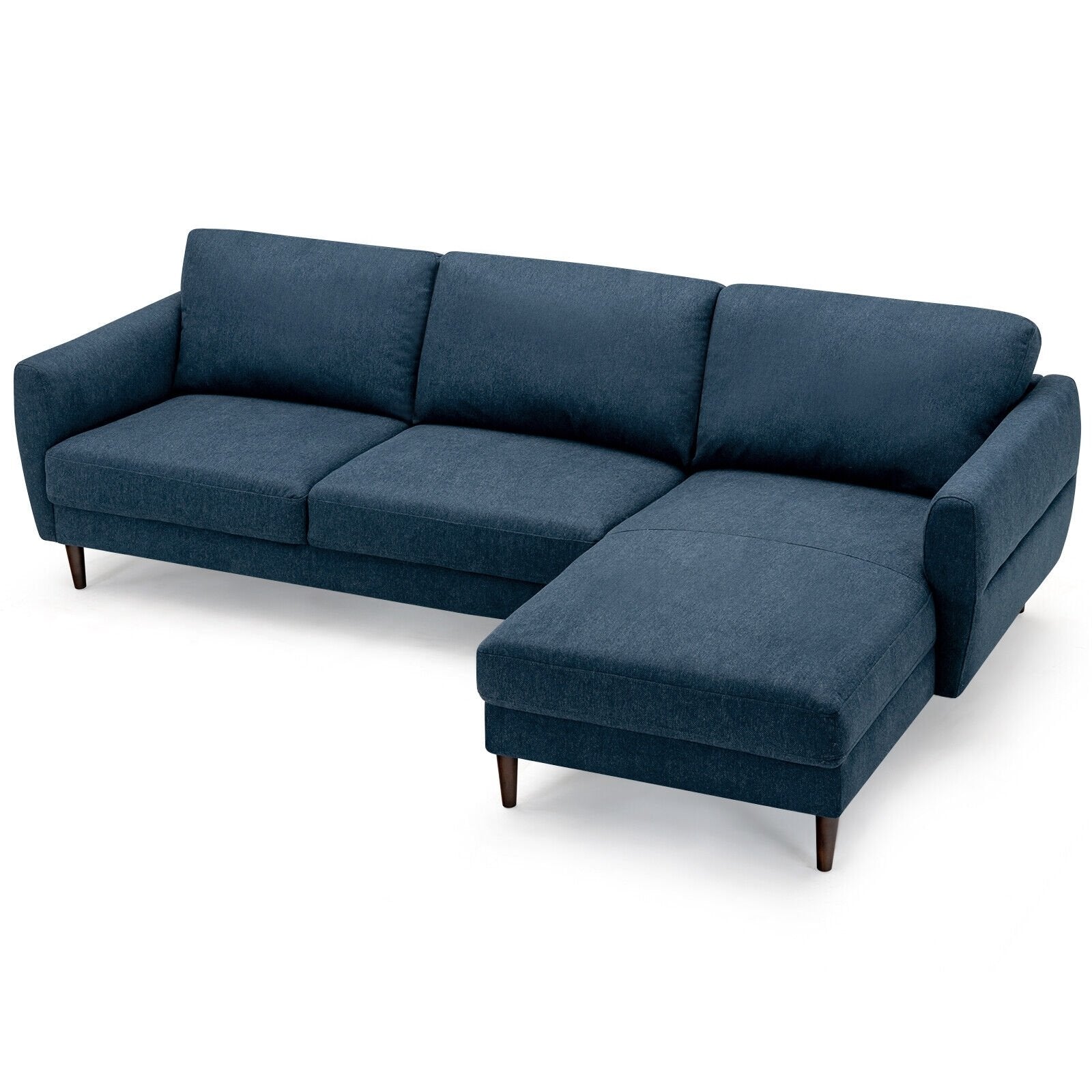 L-Shaped Fabric Sectional Sofa with Chaise Lounge and Solid Wood Legs, Navy Sofas & Loveseats   at Gallery Canada