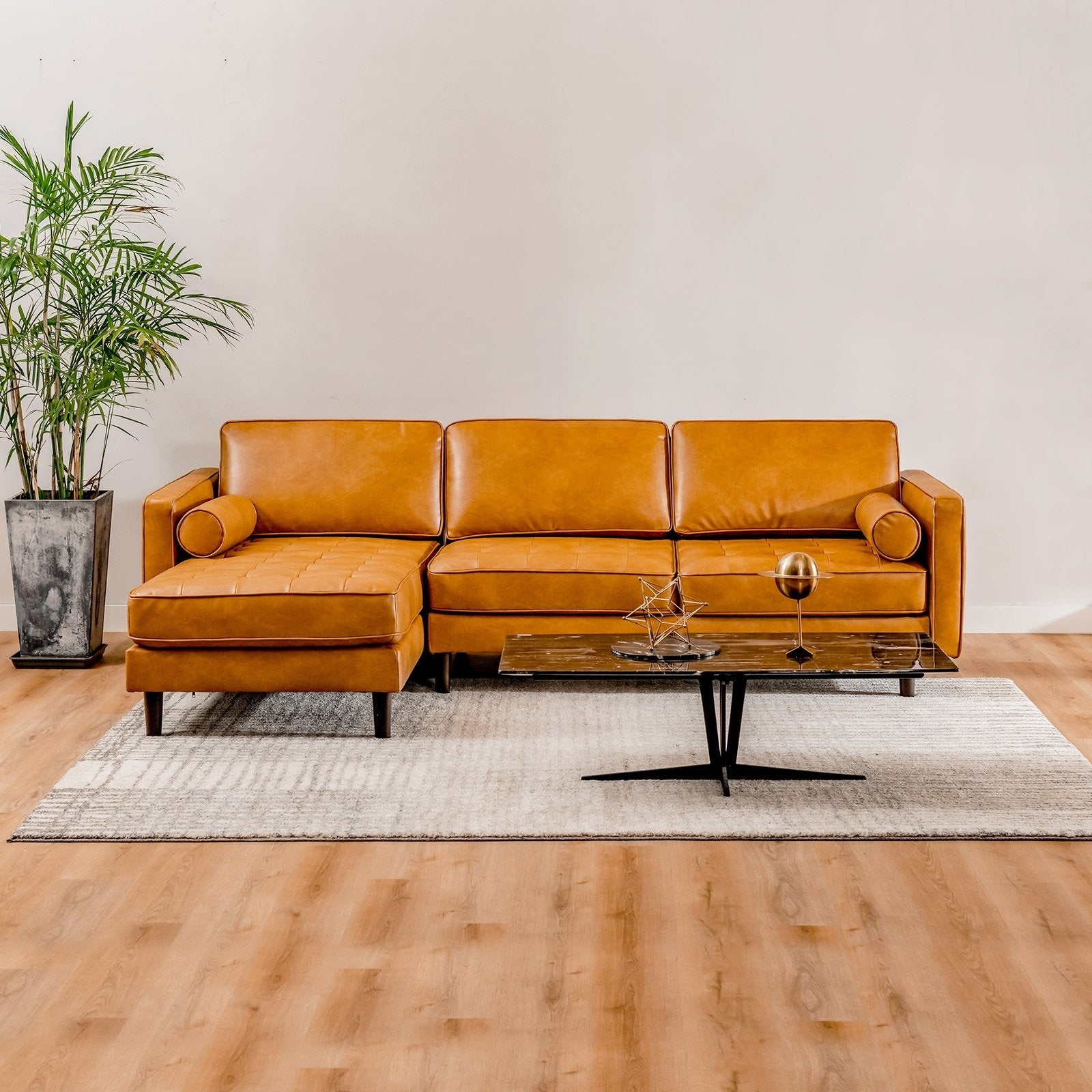 3-Seat L-Shaped Sectional Sofa Couch for Living Room, Orange - Gallery Canada