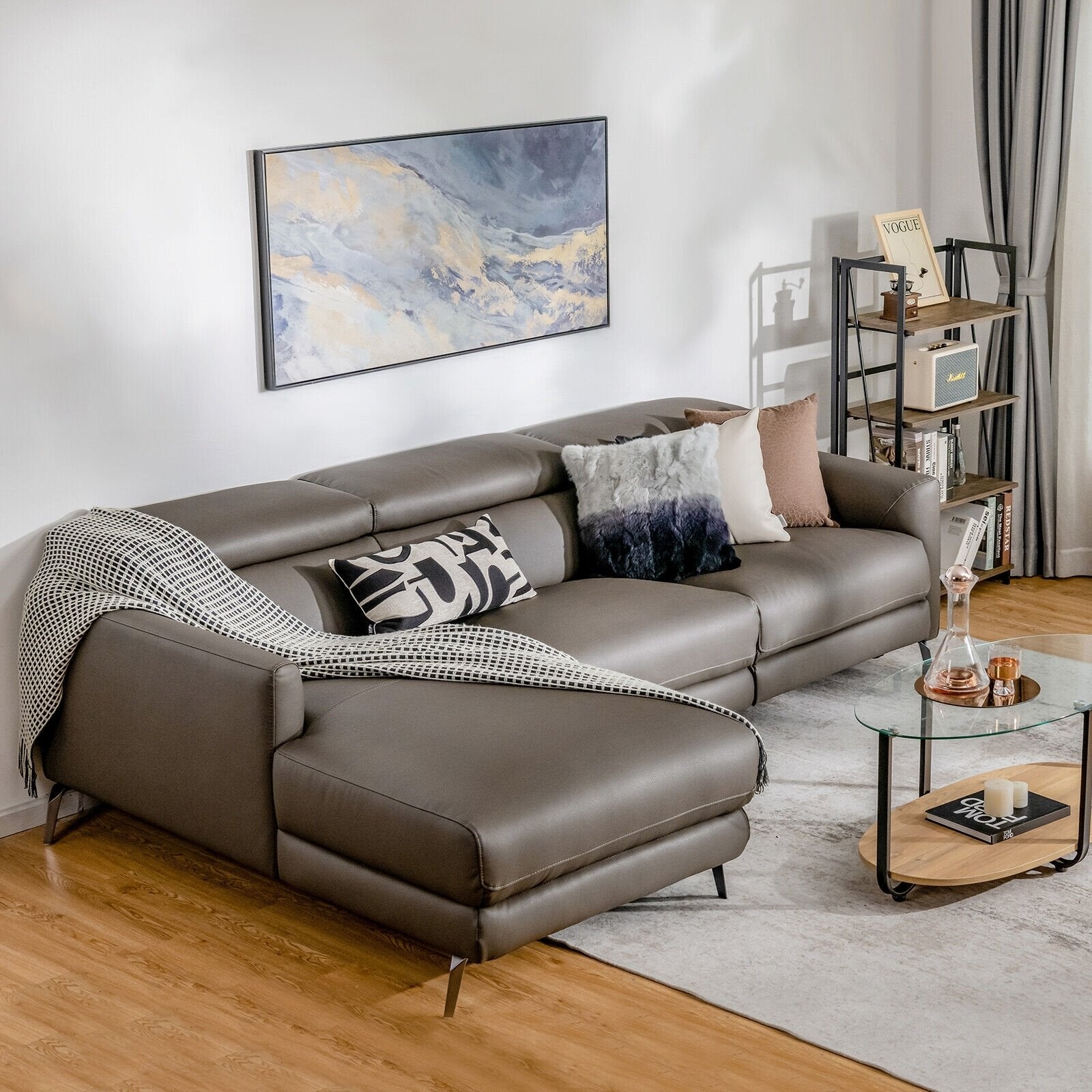 Leather Air Power Reclining Sectional Sofa with Adjustable Headrests, Gray Sofas & Loveseats   at Gallery Canada