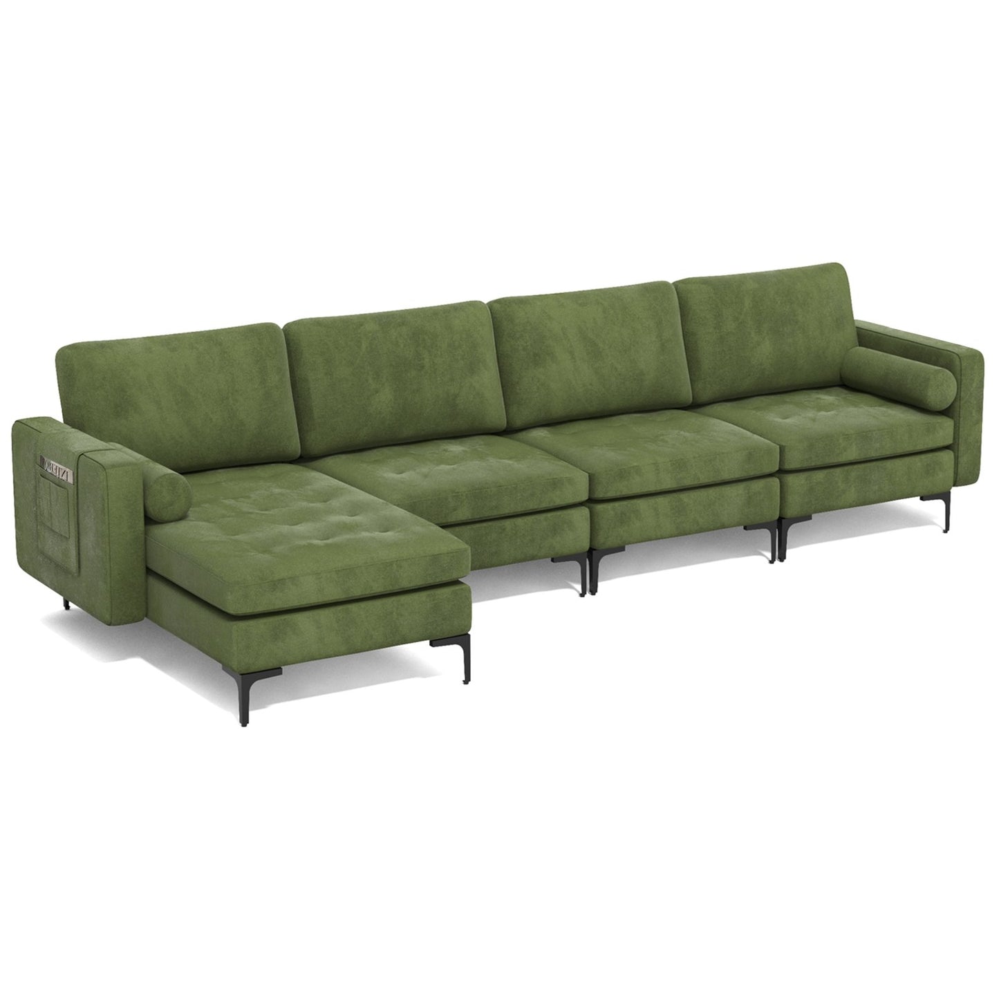 Modular 2-seat/3-Seat/4-Seat L-shaped Sectional Sofa Couch with Reversible Chaise and Socket USB Ports-4-Seat L-shaped, Army Green Sofas & Loveseats   at Gallery Canada