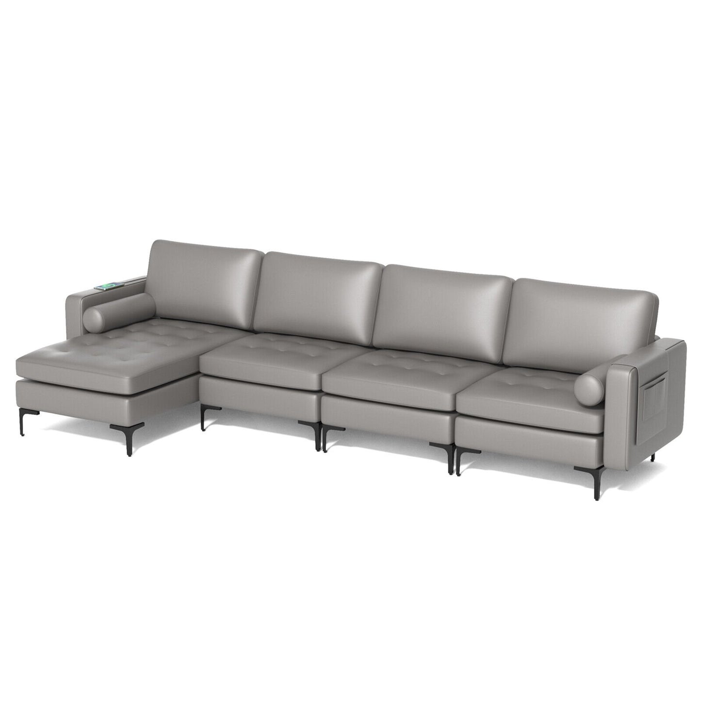 Modular L-shaped Sectional Sofa with Reversible Chaise and 2 USB Ports, Light Gray Sofas & Loveseats   at Gallery Canada