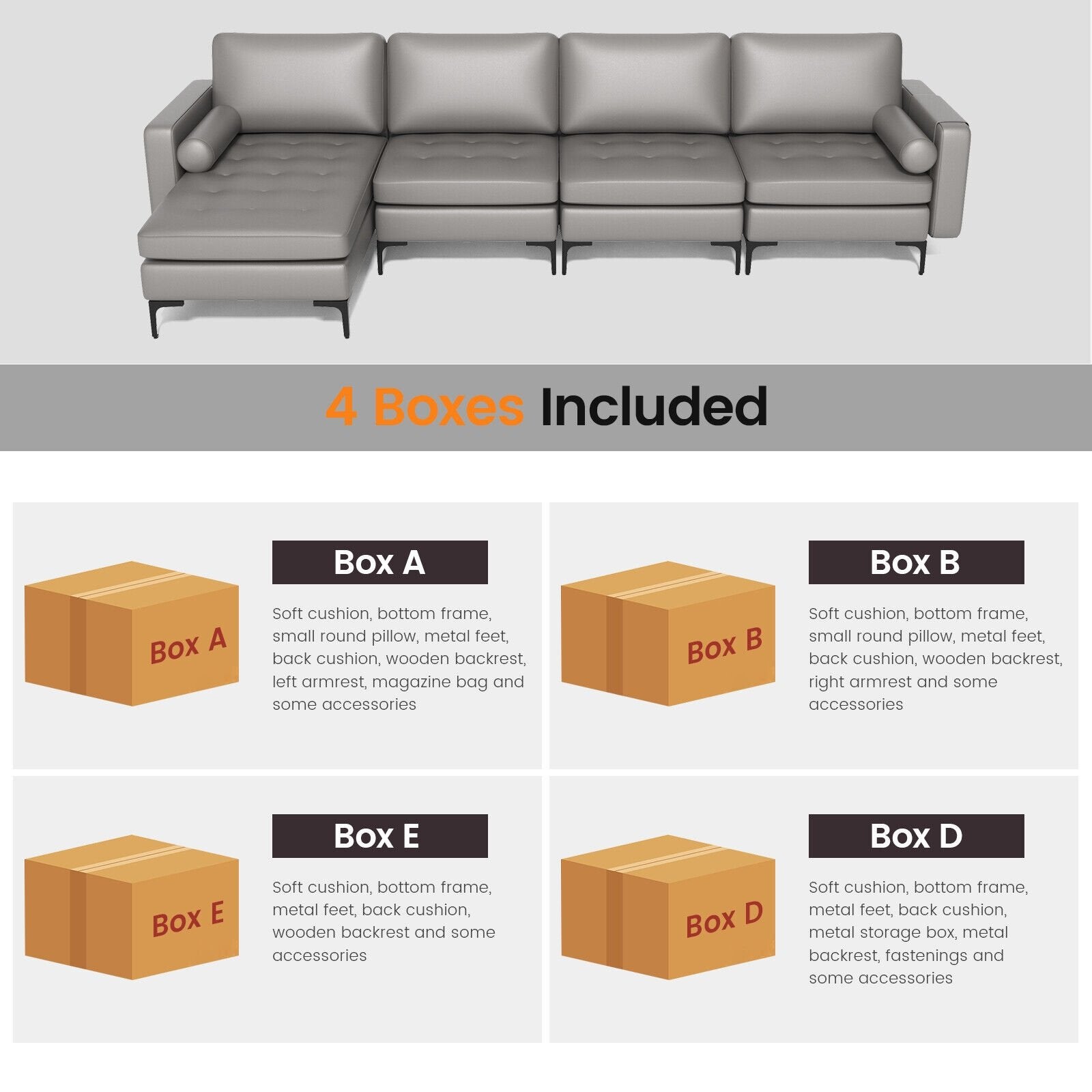 Modular L-shaped Sectional Sofa with Reversible Chaise and 2 USB Ports, Light Gray Sofas & Loveseats   at Gallery Canada